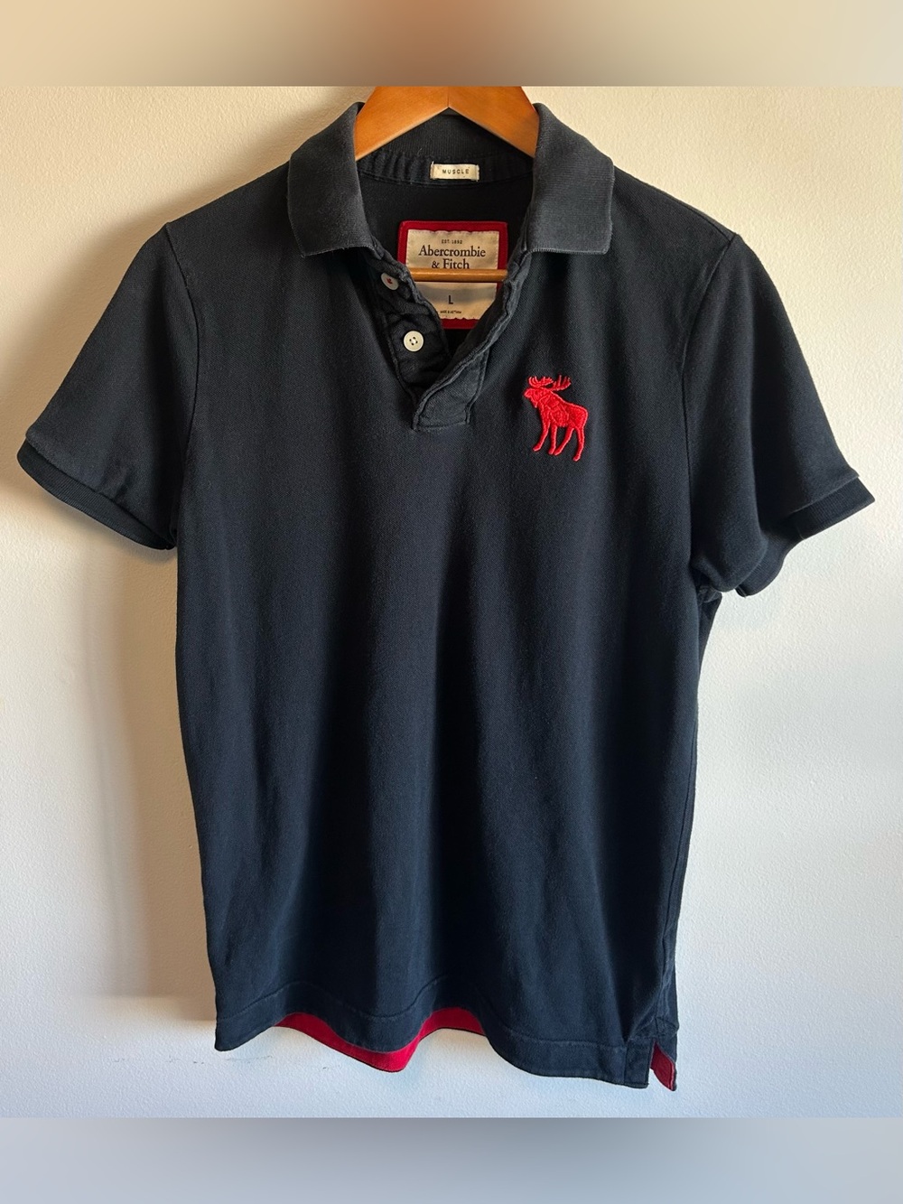 Vintage Y2K Abercrombie & Fitch Polo Shirt Menβs L Big Moose Muscle Black Red